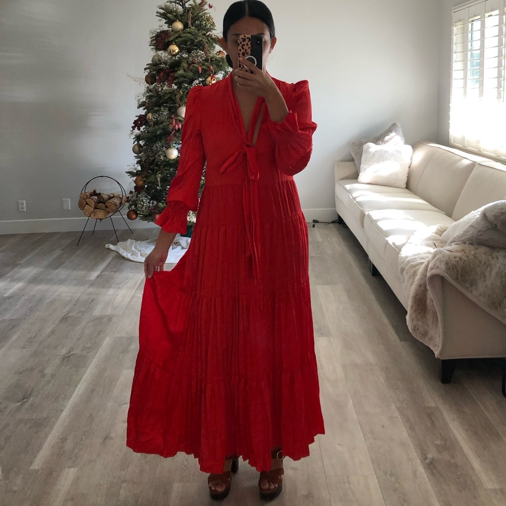 Zara Red Long Sleeve Maxi Dress